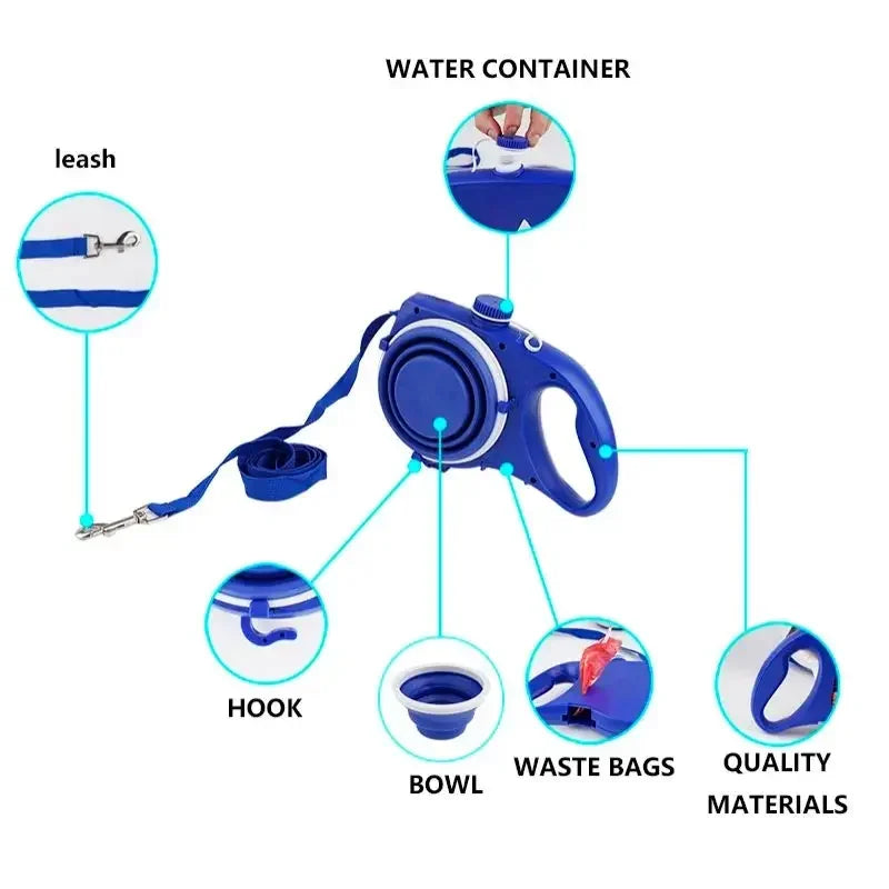 Detachable Kettle Dog Leash Multifunctional Retractable Water Storage